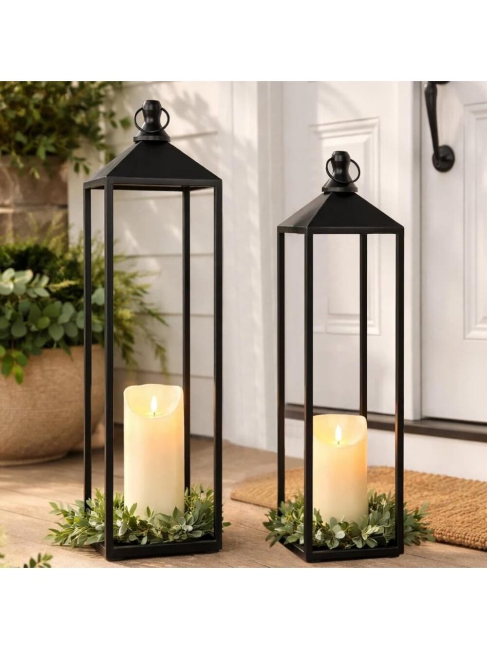 Set of 2 Large Decorative Lanterns for Indoor/Outdoor Use - 22'' & 19'' Candle